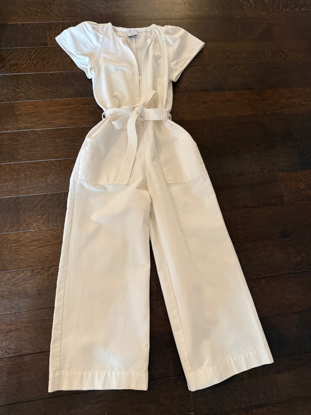 G. label Women's White Wide-Leg Jumpsuit with Tie Waist